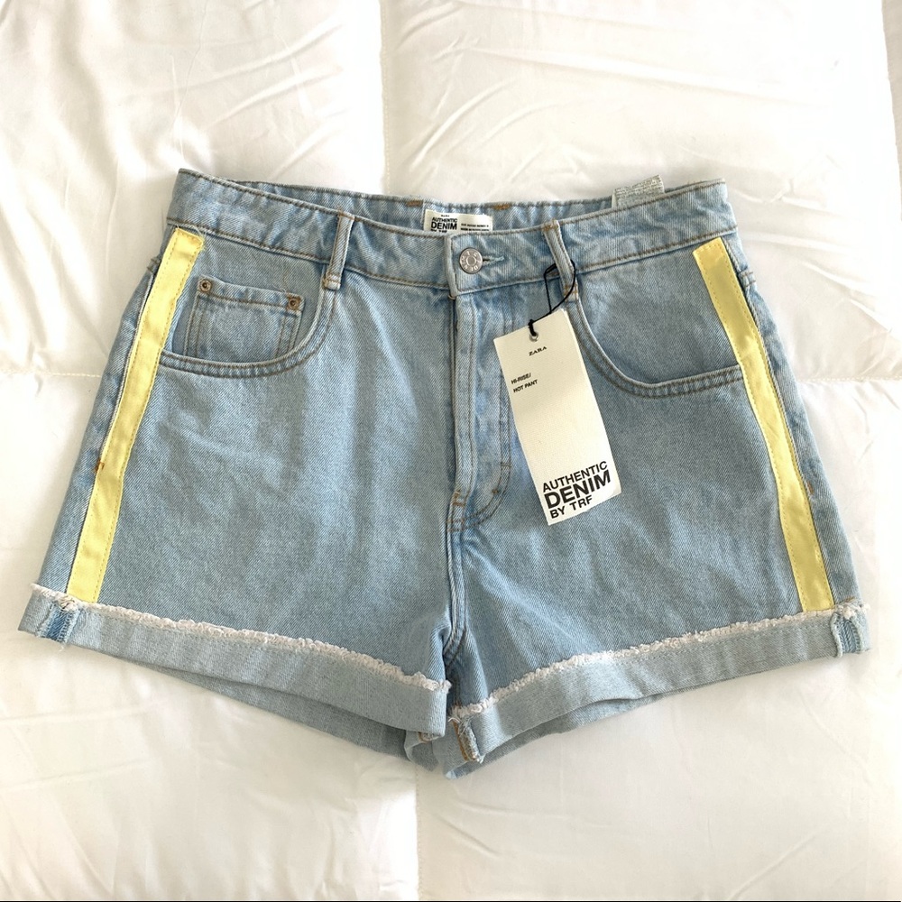 Zara Authentic Denim Shorts With Yellow Stripe